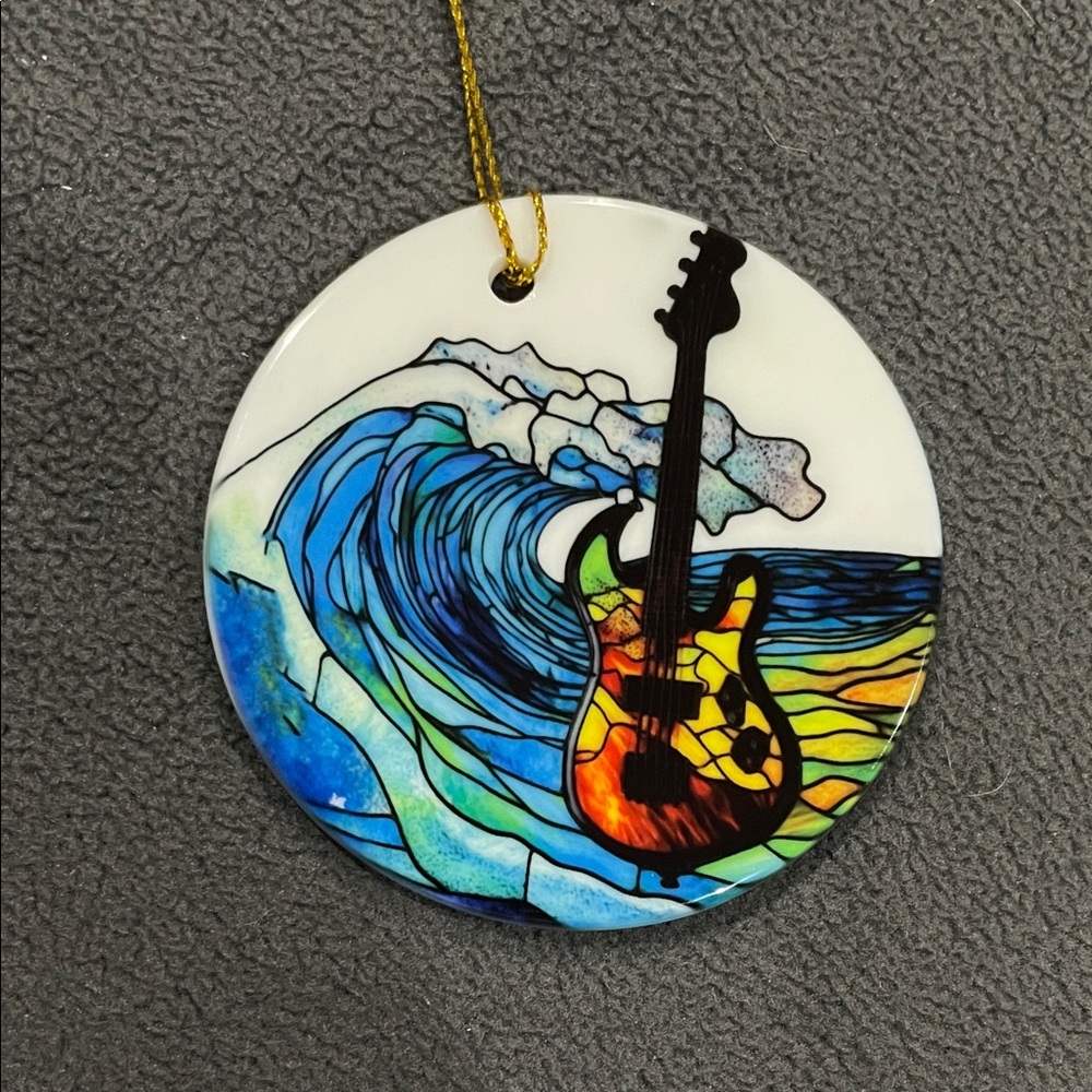 Ceramic Colorful Guitar Ocean Wave Art Ornament